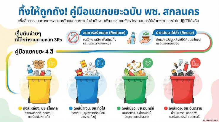 ชาว พช.สกลนคร ร่วมใจ ทิ้งให้ถูกถัง ตามคู่มือแยกขยะฉบับ พช. สกลนคร